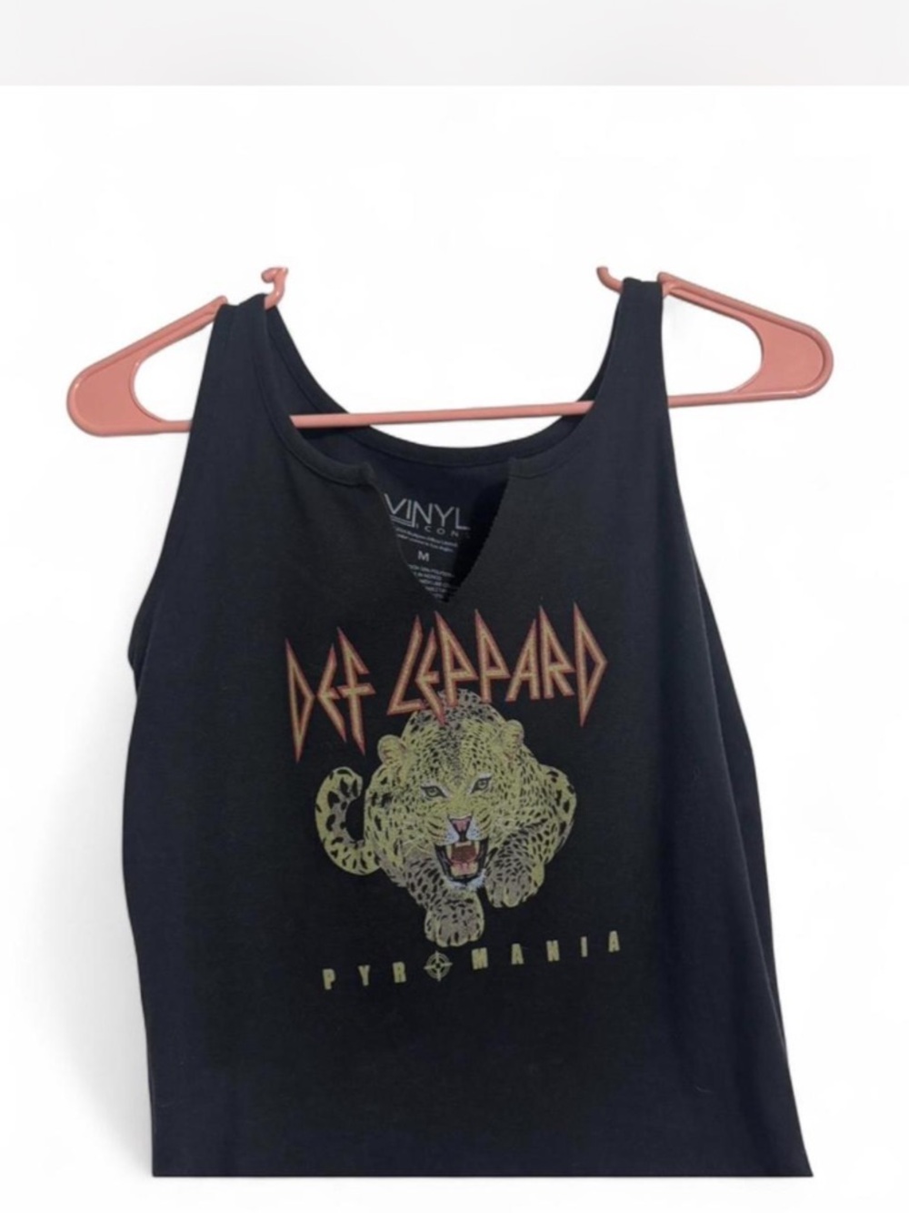 Def Leppard Pyromania Cropped Black Tank Top with Leopard Graphic